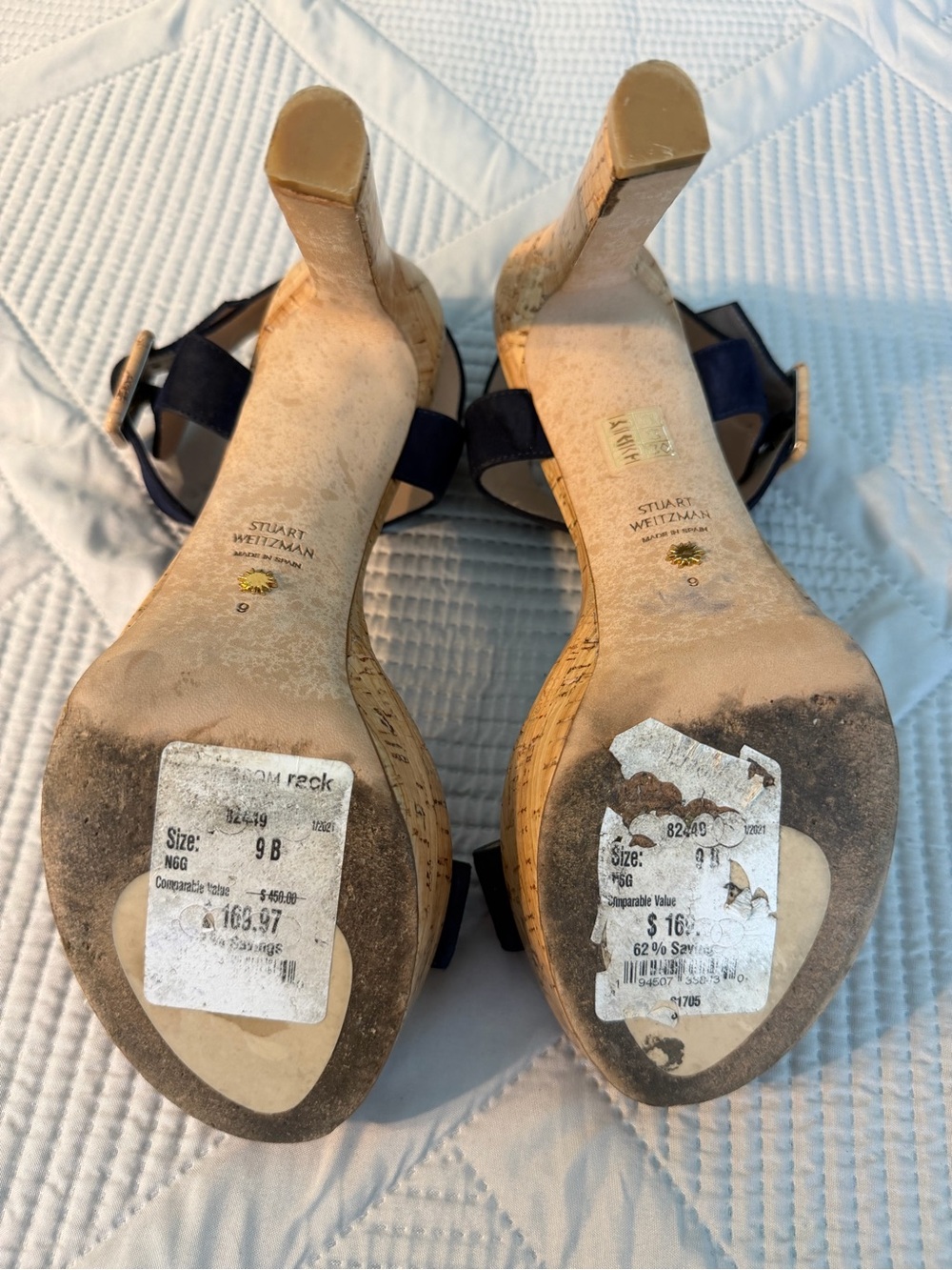 Stuart Weitzman Alesha Navy Suede Strap Cork Platform Sandals Size 9 Nearly New - Picture 8 of 13